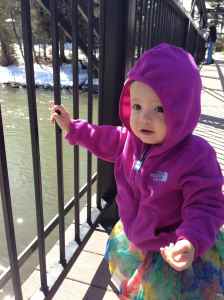 Walking over the river to the playground in Silverthorne
