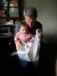 Helping Papa open gifts