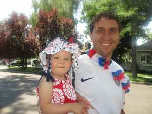 Dad and Emma all smiles at Minden parade