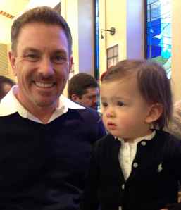 Sitting nicely with Brett in church.