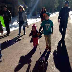 Family walk in Tahoma, helping to walk Poppy with Kyle.