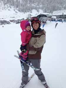 Ready for a long ski run in the cold weather with dad.